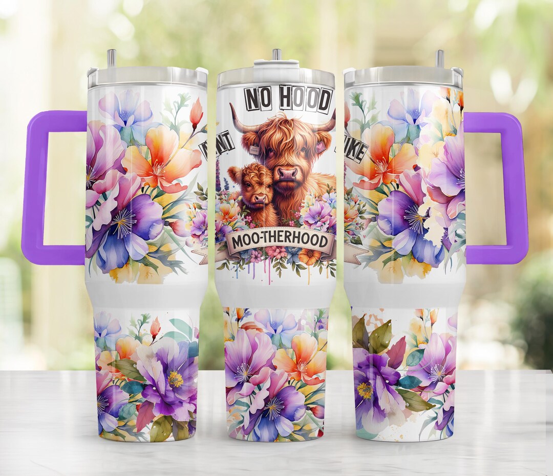 Floral Highland Cow 40oz Tumbler Wrap PNG File, 40 Oz Tumbler Template ...