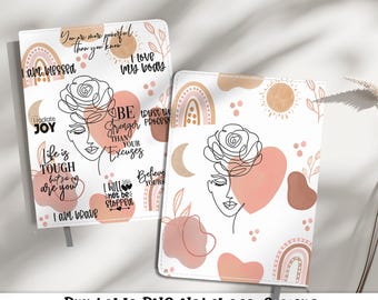 Positive Self Affirmations Journal Cover PNG Design Sublimation - Boho Spiral Notebook Cover Daily Planner Cover - Digital Instant Download