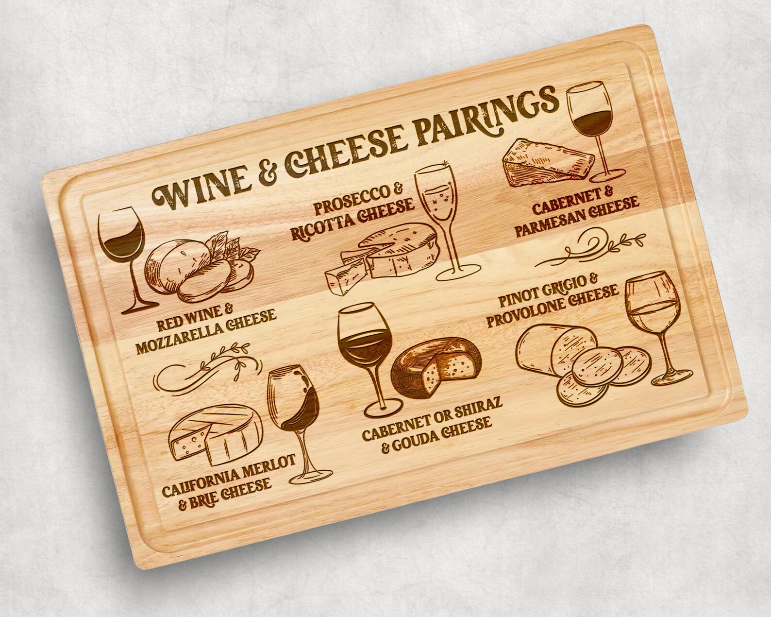 Wine Cheese Pairing Cutting Board Laser Engraved File Design ...