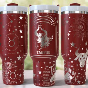 Zodiac Sign TAURUS Laser Engraved Full Wrap Design for 40oz Tumbler, Digital Download, SVG For Laser Rotary, 40oz Tumbler Laser Wrap, SVG