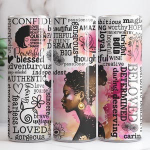 Strong Black Woman 20oz Tumbler PNG Wrap • Affirmations 20 Tumbler Design • 20oz Skinny Sublimation Png File • Beloved • Digital Download
