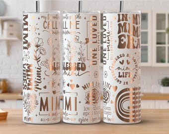 Mimi Grandma Laser Engraved 20oz Skinny Tumbler Wrap SVG PNG Design Seamless