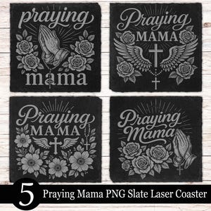 5 betende Mama Lasergravur PNG-Datei, Schieferuntersetzer Dateien zum Gravieren, Fliesenlaserdatei digitaler Download, Laserbrennen PNG, Xtool, Schiefer