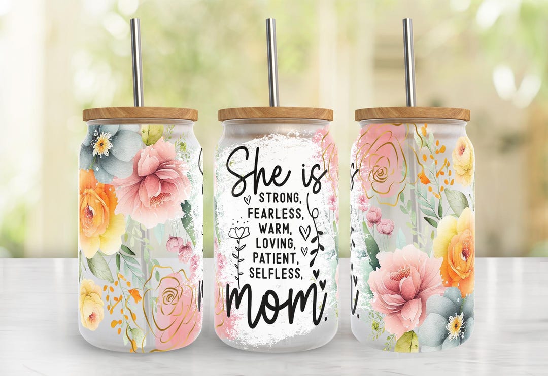 Floral Mothers Day 16oz Libbey Glass Can Tumbler Wrap PNG File, Mom ...