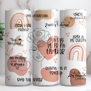 SPAANSE Affirmation 20oz magere beker sublimatie png-bestand • Boho Rainbows • Boho Spanish Daily Affirmation 20oz bekerontwerp beker • png