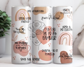 SPANISH Affirmation 20oz Skinny Tumbler Sublimation PNG File • Boho Rainbows • Boho Spanish Daily Affirmation 20oz Tumbler Design • PNG