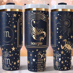 Znak zodiaku Skorpion Grawerowany laserowo Pełny projekt opakowania na kubek 40 uncji, Pobieranie cyfrowe, SVG dla Laser Rotary, Opakowanie laserowe na kubek 40 uncji, SVG