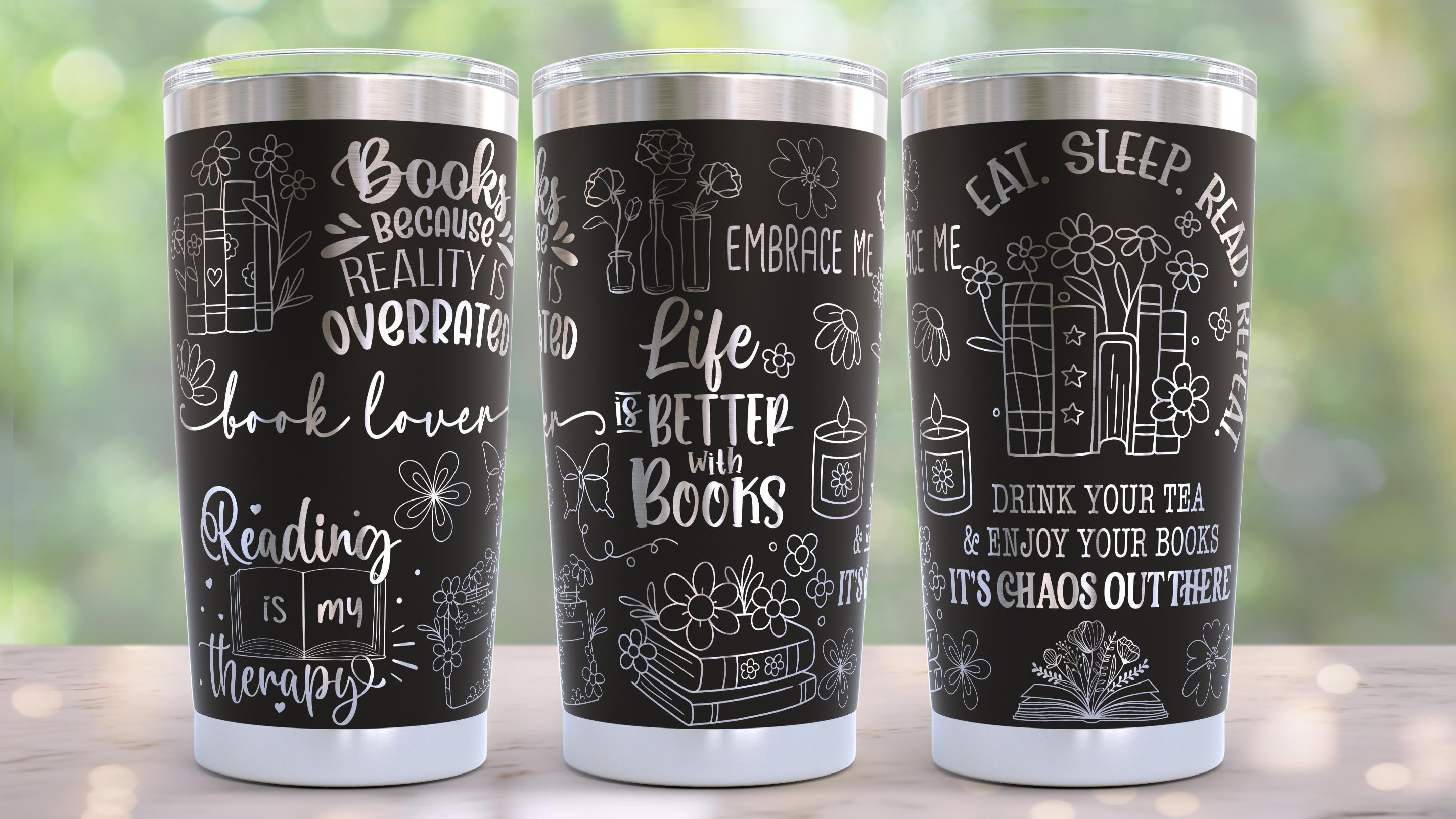 Book Lover Laser Engraved Full Wrap Design for 20oz Tumbler, SVG