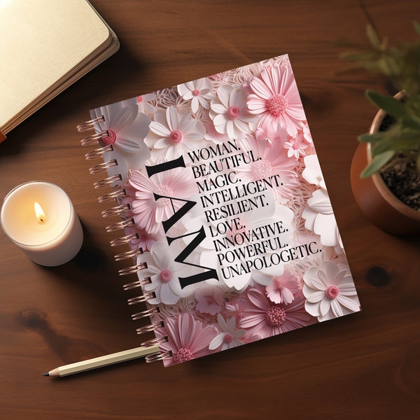 I Am Affirmations Journal Covers PNG Design Sublimation - Printable Planner Cover Spiral Notebook Cover Instant Download 3D Journal Cover