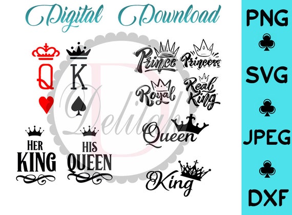 King Queen Digital Download | Card Suits | His Queen Her King Decal SVG  Files | Png files | Jpeg files | Dxf file |Digital Download 