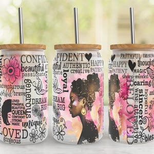Dream Big Black Woman 16oz Libbey Glass Tumbler PNG File • Affirmation 16oz Tumbler Wrap • Black Woman Tumbler Wrap • Sublimation • Digital