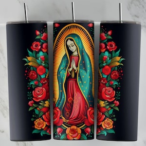 Our Lady of Guadalupe 20oz Skinny Tumbler Sublimation PNG File • Virgin Mary 20oz Tumbler Design Wrap • Digital Download