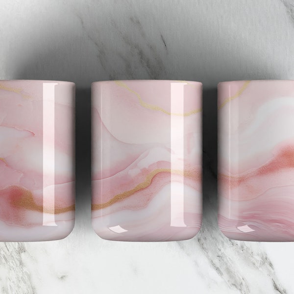 Pink Agate Marble 15oz Coffee Mug Sublimation Design PNG File • Pink Gold Agate • 15oz Coffee Cup Wrap • Pink Marble • Digital File ONLY