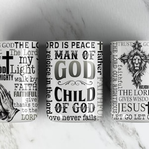 Hombre de Dios Taza de 11 oz Diseño de sublimación Archivo PNG • Taza de 11 oz con versículo bíblico religioso • Diseño de taza de café • Envoltura de taza de café cristiana • Diseño