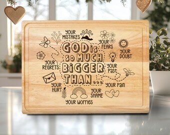 God is groter dan snijplank lasergegraveerd SVG PNG-bestand ontwerp, bord vleeswaren