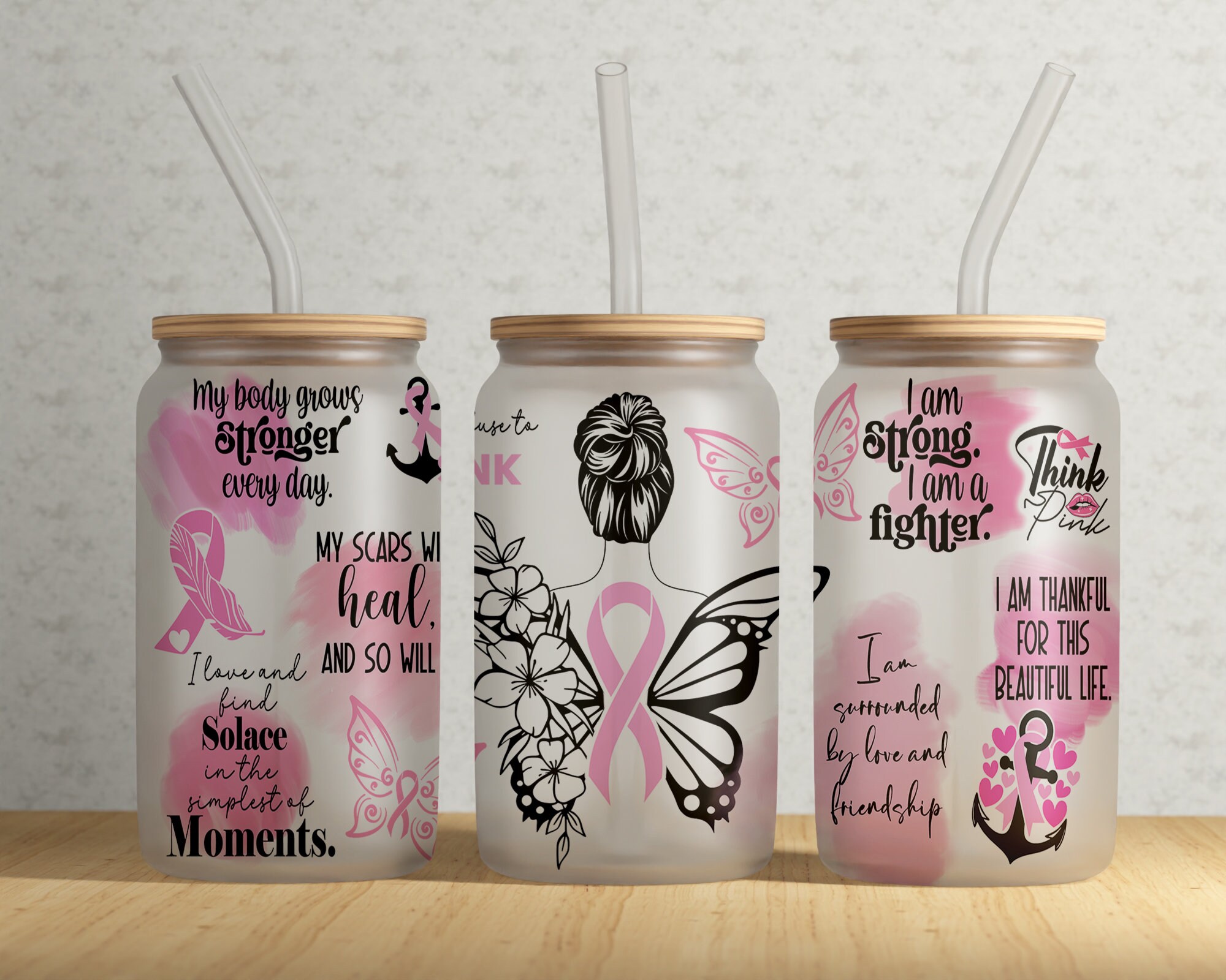 Breast Cancer Ribbon 16oz Libbey Glass Can Tumbler Wrap PNG File • Pink ...