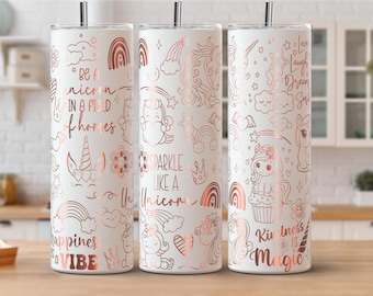 Diseño de archivo SVG y PNG con grabado láser de unicornios y arcoíris para vaso delgado de 20 oz.