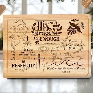 His Grace Jesus Cutting Board Laser Engraved File Design, Charcuterie Board SVG, Glowforge, Food Tray Design, Chopping Board Laser Cut File