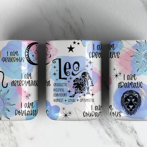 Znak zodiaku LEO 15oz Kubek Sublimacja Projekt PNG Plik • LEO Affirmation 15oz Kubek • Projekt opakowania kubka do kawy • Horoskop • Astrologia