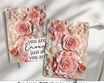 3D Blume Floral Journal Cover PNG Design Sublimation - Druckbare Planer Cover Spiralblock Cover - Selbst Affirmation Sofort Download