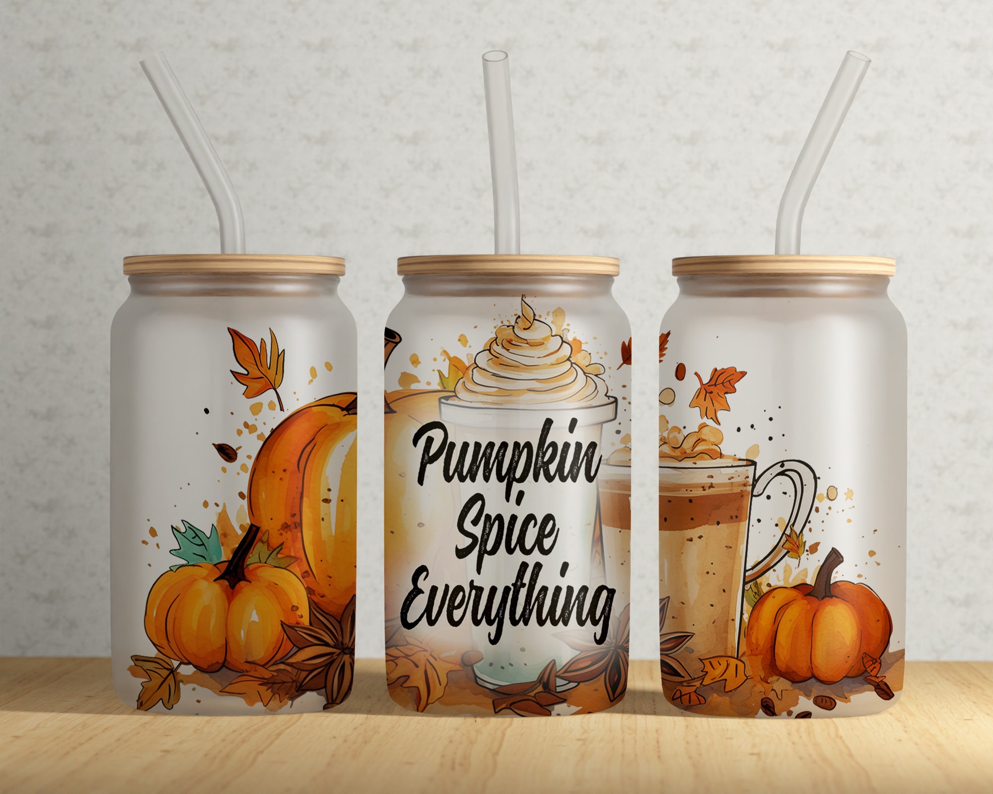 Pumpkin Spice Everything 16oz Libbey Glass Tumbler Wrap PNG File • Pumpkin Spice Latte 16oz Tumbler Sublimation Wrap • Digital ONLY
