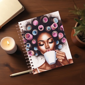 Beautiful Black Woman Journal Covers PNG Design Sublimation - Spiral Planner Cover Notebook Cover - Printable Journal Instant Download