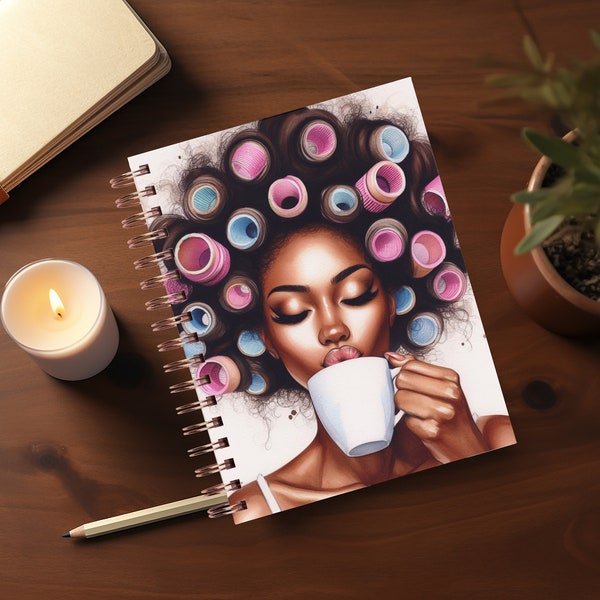 Beautiful Black Woman Journal Covers PNG Design Sublimation - Spiral Planner Cover Notebook Cover - Printable Journal Instant Download