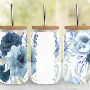 Add Your Own Text 16oz Glass Can Sublimation PNG Design, 16oz Libbey Glass Can Tumbler Wrap, Glass Tumbler Template Wrap, Floral Design