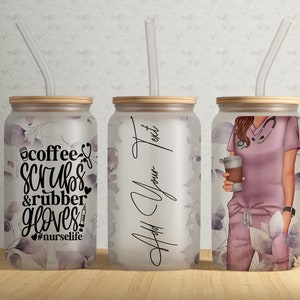 Floral Nurse 16oz Libbey Can Tumbler Wrap PNG File • Nurse Glass Can Sublimation Design • Floral 16oz Libbey Glass Can Wrap • Digital File
