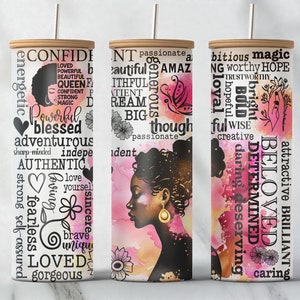 Strong Black Woman 25oz Glass Can Tumbler Wrap PNG File • 25oz Tumbler Sublimation Png Design • Affirmation Tumbler Wrap • Digital Download