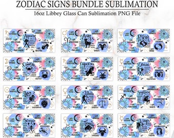 Zodiac AFFIRMATION Bundle 16OZ Libbey Glass Can Wrap PNG File • Sublimation • Zodiac SIGNS • Astrology • Horoscope • 16oz Libbey Glass Wrap