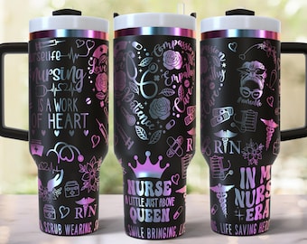 Envoltura láser para vaso de 40 oz "Nurse Life", diseño grabado completo para vaso de 40 oz, descarga digital, SVG para láser rotatorio, envoltura láser para vaso de 40 oz