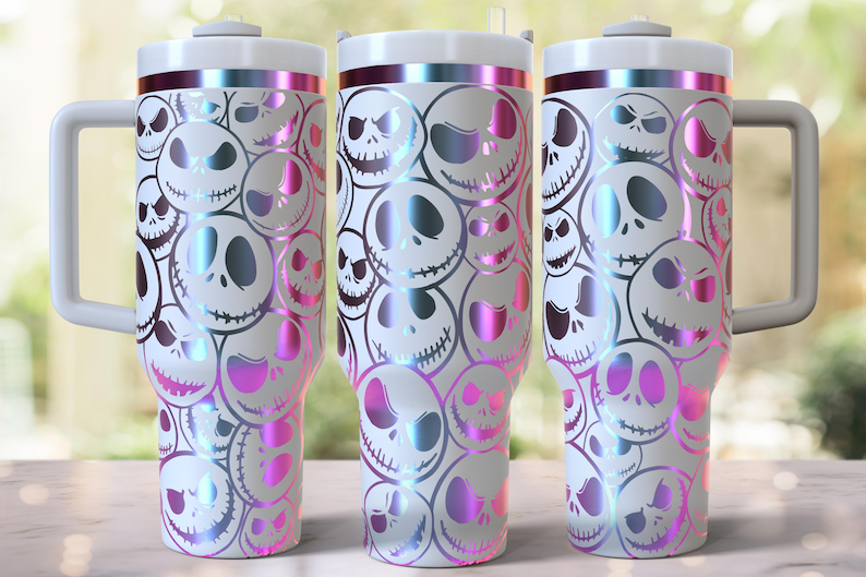 Diseño de esqueleto de Halloween grabado a láser para vaso de 40 oz, descarga digital, SVG para láser rotatorio, envoltura láser para vaso de 40 oz imagen 3