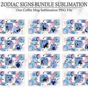 Zestaw Zodiac AFFIRMATION 15oz Kubek do kawy Sublimacja Plik PNG • Zodiak • Prasa do kubków • Filiżanka do kawy • Znaki ZODIAKU • Astrologia • Horoskop •
