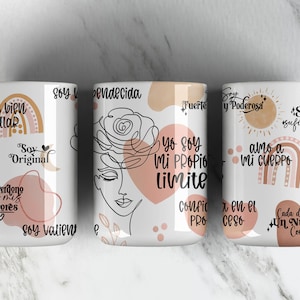 SPANISH Affirmation 11oz Mug Sublimation Design PNG File • Boho Rainbows Coffee Mug • Boho Affirmation Coffee Mug Wrap Design • 11oz Mug