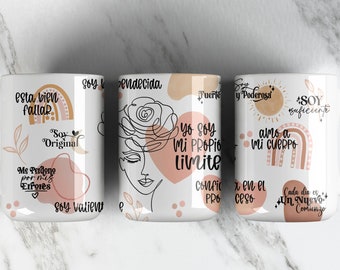 Fichier PNG design de sublimation de tasse Affirmation 11 oz ESPAGNOL • Mug à café bohèmes arc-en-ciel • Mug à café Affirmation Boho design d'emballage • Mug 11 oz