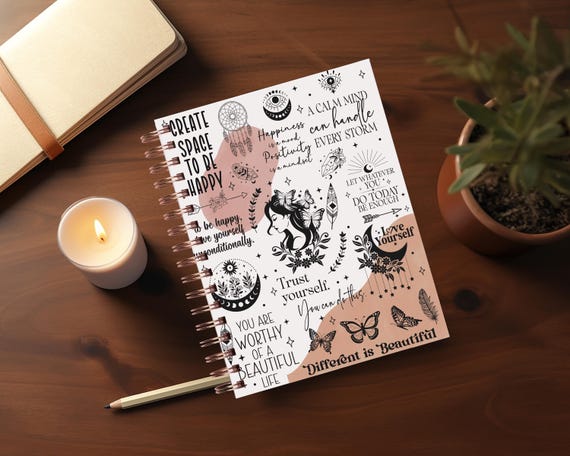 Boho Self Help Journal Covers PNG Design - Printable Planner Cover Spiral Notebook Cover - Motivational Journal Cover - 8 x10 Download