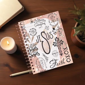 Jesus Journal Cover PNG Design, Printable Planner Cover, Spiral Notebook Cover, Christian Religious Journal Cover, Notebook Journal Cover