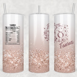 20oz Skinny Tumbler Sublimation Wrap Design • Zodiac Sign Taurus Nutrition Facts • 20oz Skinny Tumbler  PNG file  Sublimation Design