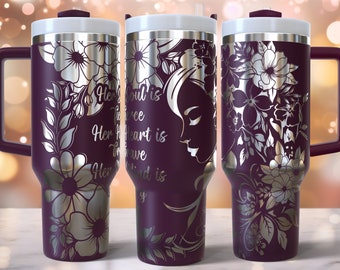 Design floreale a involucro completo inciso al laser per tumbler da 40 once, download digitale, SVG per laser rotante, involucro laser per tumbler da 40 once
