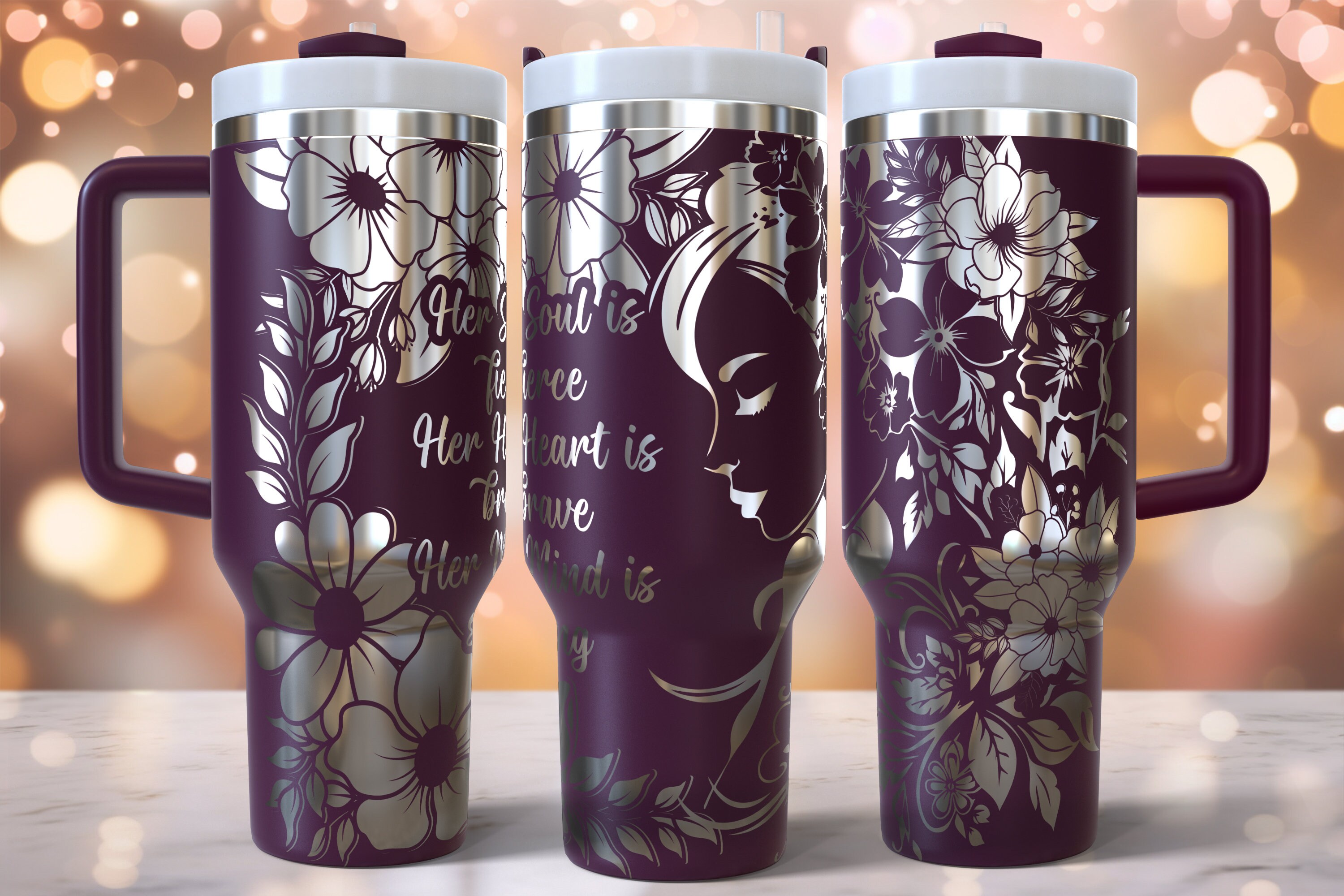 Floral Laser Engraved Full Wrap Design for 40oz Tumbler, Digital ...