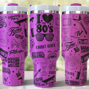 Ich liebe die 80er Jahre Laser gravierte Full Wrap Design für 40 Unzen Becher, digitaler Download, SVG für Laser Rolling, 40 Unzen Becher Laser Wrap Bild 3