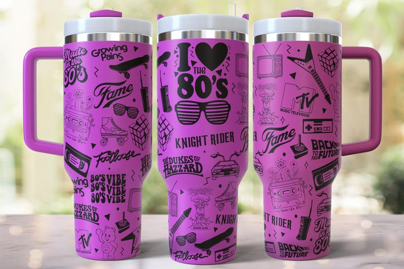 Ich liebe die 80er Jahre Laser gravierte Full Wrap Design für 40 Unzen Becher, digitaler Download, SVG für Laser Rolling, 40 Unzen Becher Laser Wrap Bild 3