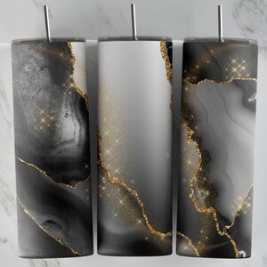 Black Agate 20oz Skinny Tumbler Sublimation Template Design • Gold Glitter Skinny Tumbler Design • PNG File Sublimation Download
