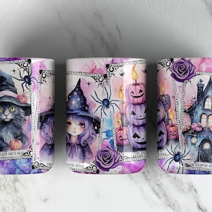 Tarot Cards 11oz Mug Sublimation Design PNG File • Black Cats Witches 11oz Coffee Cup Wrap Design • Halloween Fall • Téléchargement numérique