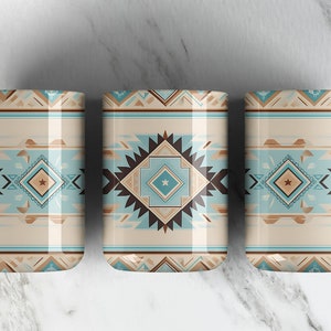 Southwest AZTEC Pattern 11oz Coffee Mug Sublimation Design PNG File • Aztec  11oz Mug Wrap • Powder Blue Turquoise • Digital File