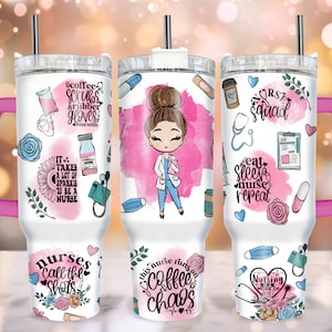 Nurse Life 40oz Tumbler Sublimation Design Wrap - 40oz Quencher Tumbler PNG File Template Instant Digital Download - Scrub Life