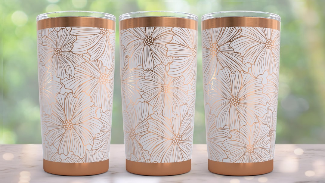 Floral Seamless Laser Engraved Full Wrap Design for 20oz Tumbler, SVG ...
