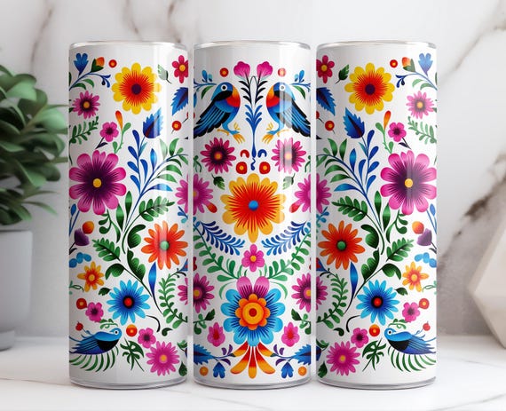 Colorful Mexican Talavera Pattern 20oz  Skinny Tumbler PNG File • Mexican Art 20 OZ Skinny Wrap • 20oz Tumbler Sublimation Design • Digital