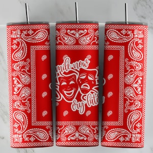 Red Paisley Bandana 20oz Skinny Tumbler Wrap PNG File • Smile Now Cry Later • Lowrider • Sublimation Design • DIGITAL FILE